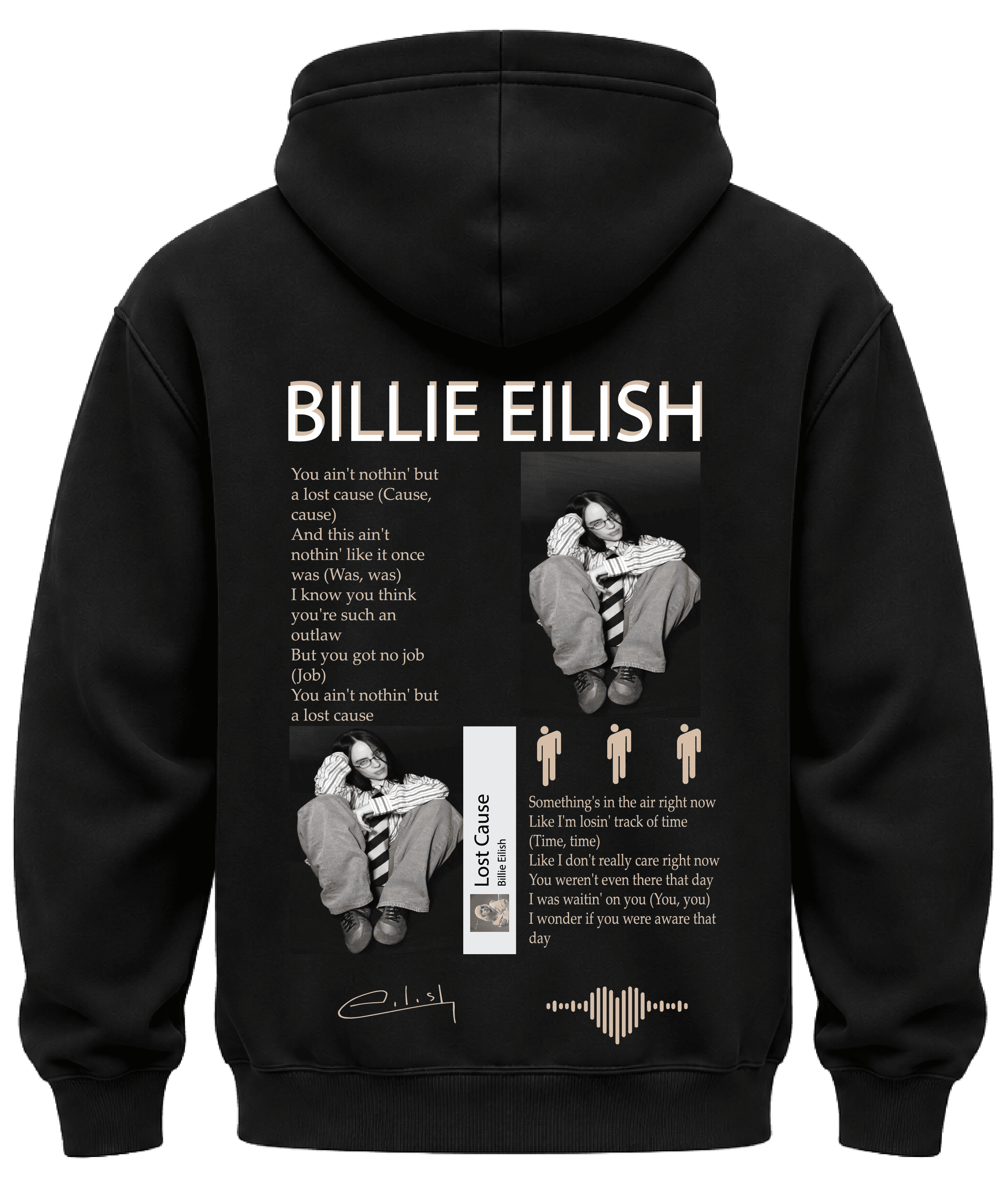 KIKO WEAR Billie Eilish Beige Hoodie Black hoodie