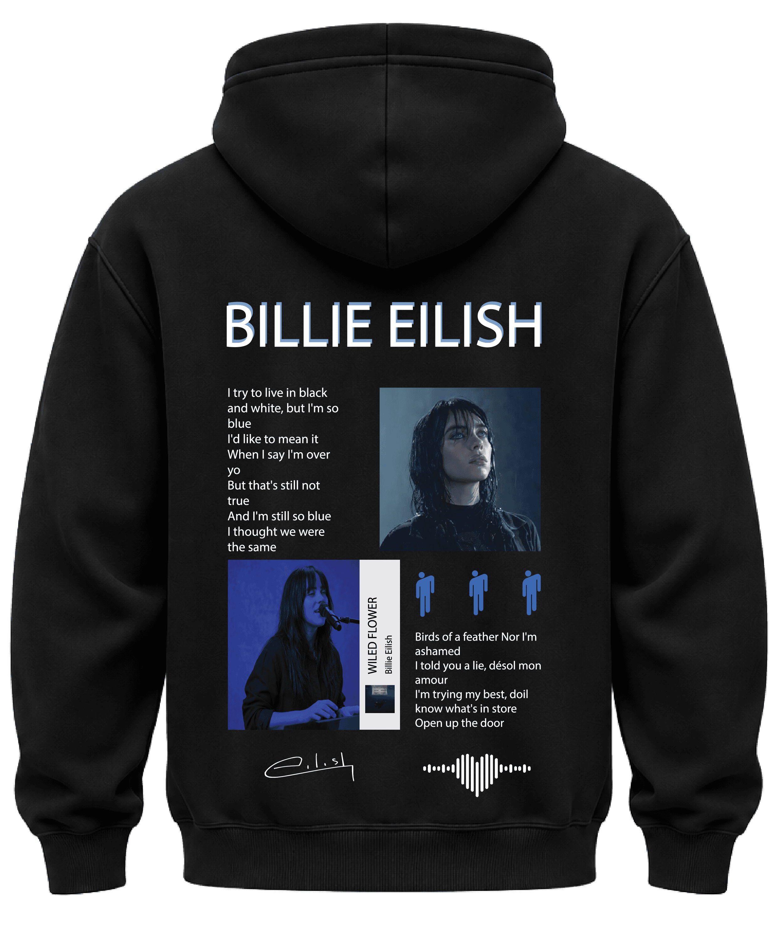 KIKO WEAR Billie Eilish Blue Hoodie Black hoodie