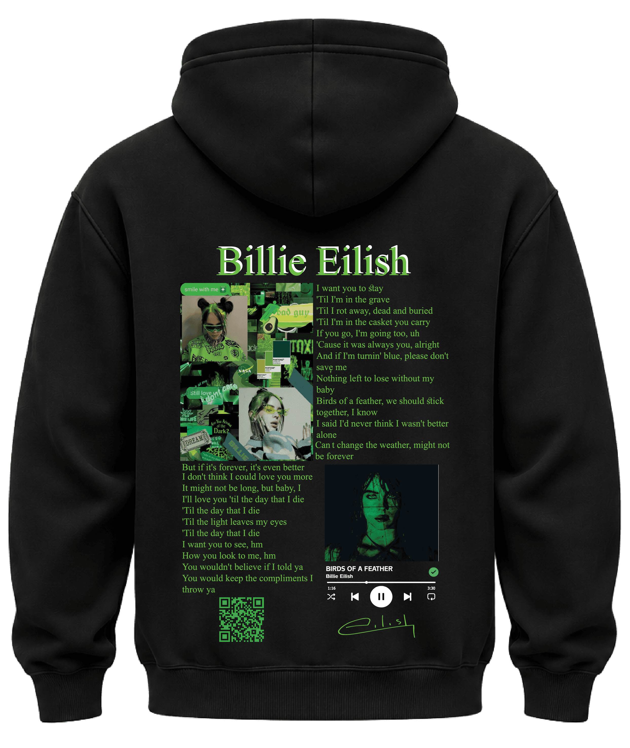 KIKO WEAR Billie Eilish Green Hoodie Black hoodie